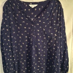 Market & Spruce Navy Floral Henley Blouse